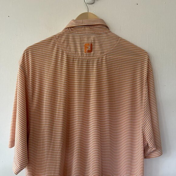 FootJoy Golf Polo Shirt Mens Large Collared Orange Striped Embroidered - Picture 7 of 8